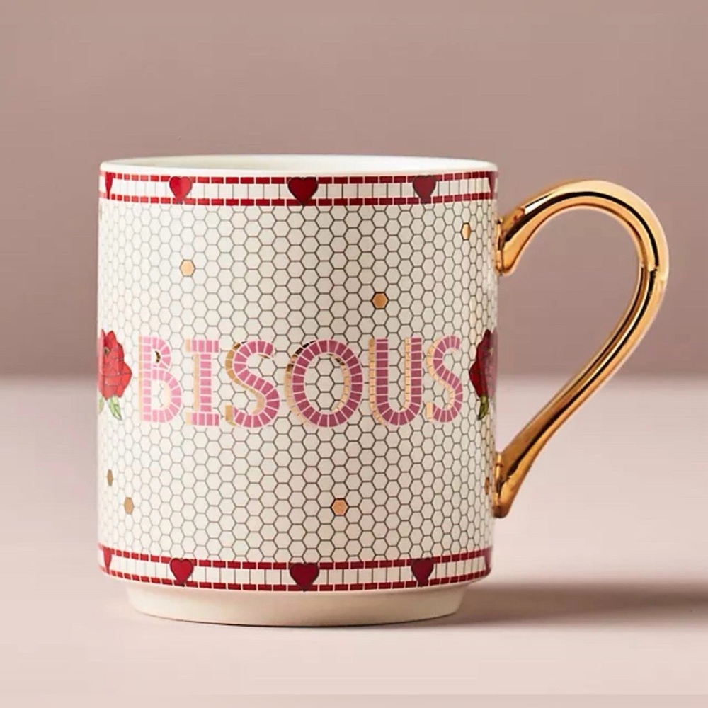 Anthropologie The Bistro Tile Stoneware Mug: Valentine's Edition, NWT